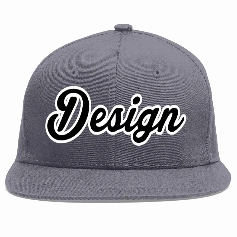 Baseball Cap With Bold Logos-Custom Dark Gray Black-White Flat Eaves Sport Baseball Cap Design for Men/Women/Youth