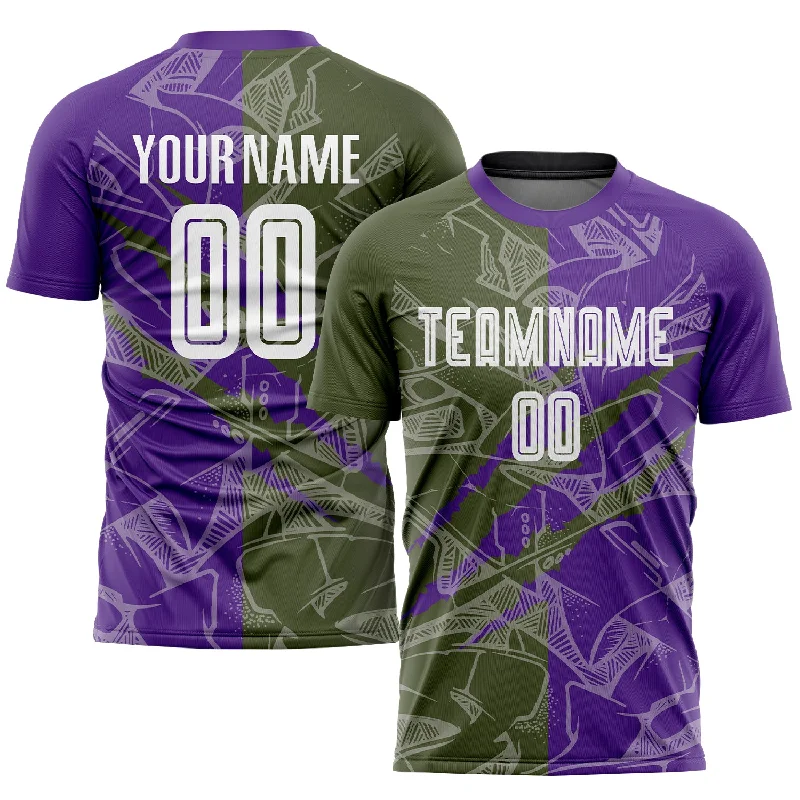 Football Jersey For Special Event Teams-Custom Graffiti Pattern Olive-Purple Scratch Sublimation Soccer Uniform Jersey