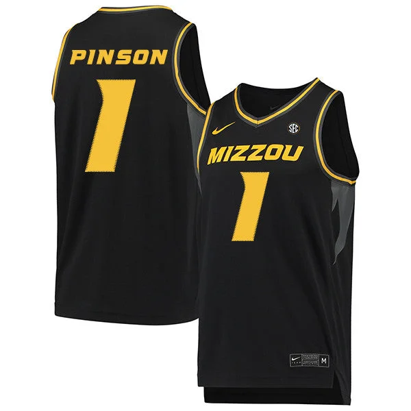 Custom Printed Football Jersey-Custom Printed Basketball Jersey-Missouri Tigers 1 Xavier Pinson Black College Basketball Basketball Jersey