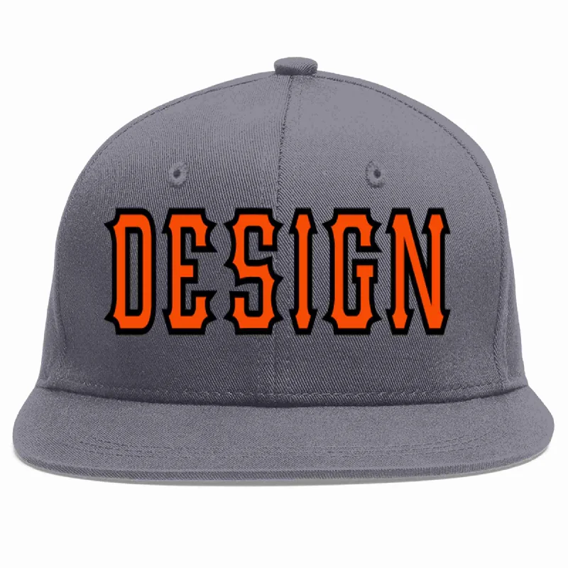 Baseball Cap For Group Purchases-Custom Dark Gray Orange-Black Flat Eaves Sport Baseball Cap Design for Men/Women/Youth