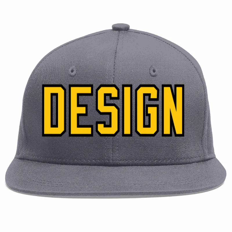 Baseball Cap For Relaxed Style-Custom Dark Gray Gold-Black Flat Eaves Sport Baseball Cap Design for Men/Women/Youth