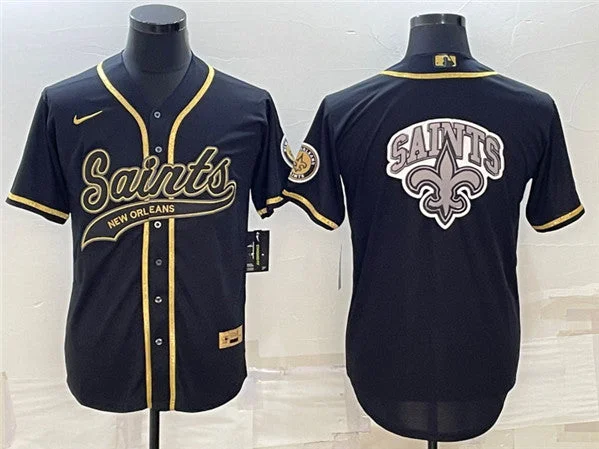 Baseball Jersey For Game Apparel-Men's New Orleans Saints Black Gold Team Big Logo With Patch Cool Base Stitched Baseball Jersey