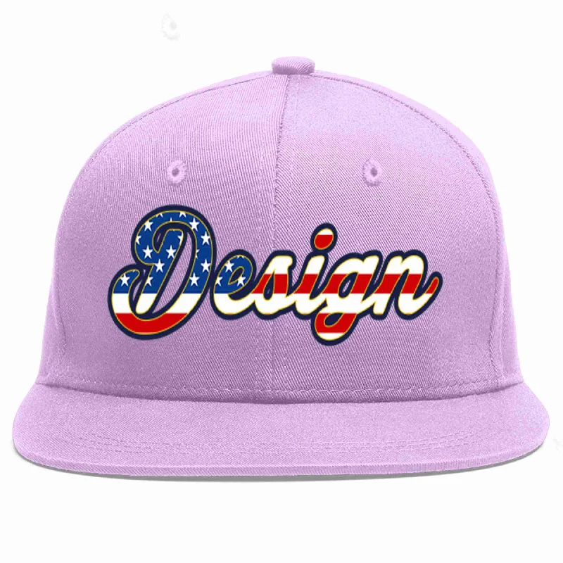 Baseball Cap For School Events-Custom Light Purple Vintage USA Flag-Gold Flat Eaves Sport Baseball Cap Design for Men/Women/Youth