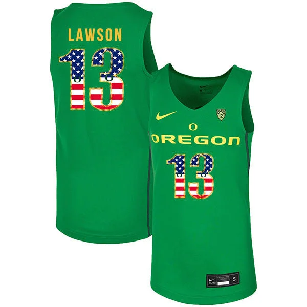 Football Jersey For Group Purchases And Gifts-Basketball Jersey For Group Purchases And Gifts-Oregon Ducks 13 Chandler Lawson Green USA Flag College Basketball Basketball Jersey