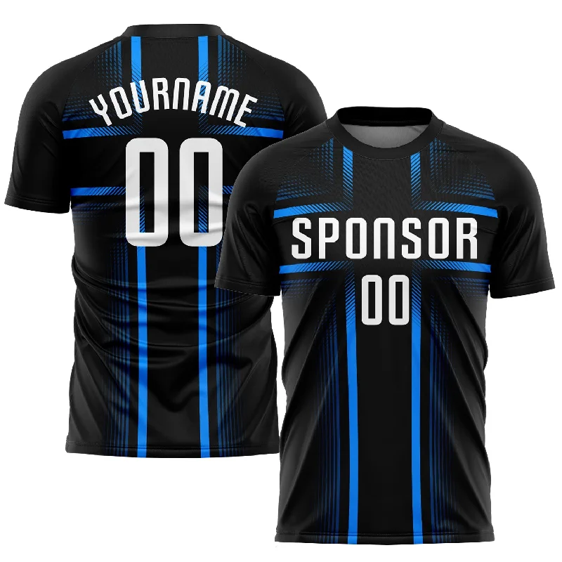 Football Jersey For Fan Gifts-Custom Black White-Light Blue Sublimation Soccer Uniform Jersey