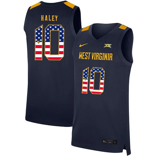 Football Jersey For Official Merchandise-Basketball Jersey For Official Merchandise-West Virginia Mountaineers 10 Jermaine Haley Navy USA Flag Basketball College Basketball Jersey