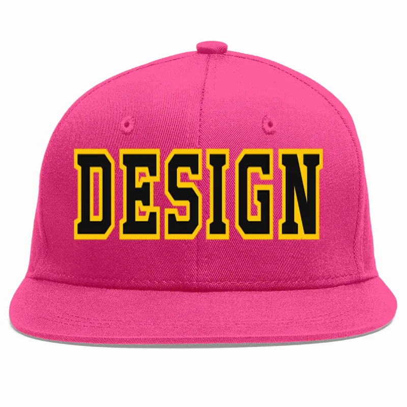 Baseball Cap For Fashion Lovers-Custom Rose Red Black-Gold Flat Eaves Sport Baseball Cap Design for Men/Women/Youth