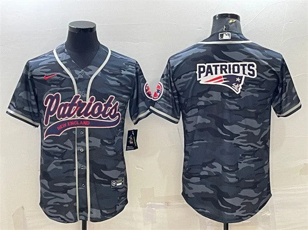 Baseball Jersey For Online Ordering-Men's New England Patriots Gray Camo Team Big Logo With Patch Cool Base Stitched Baseball Jersey