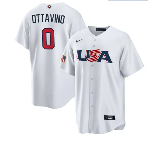 Baseball Jersey With Motivational Quotes-Men's USA Baseball #0 Adam Ottavino 2023 White World Baseball Classic Stitched Jersey