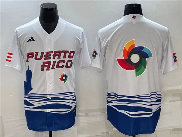 Baseball Jersey For Pre-Season Training-Men's Puerto Rico Baseball 2023 White World Baseball Big Logo With Patch Classic Stitched Jersey