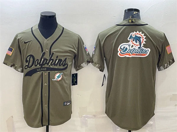 Baseball Jersey For Family Sport Days-Men's Miami Dolphins Olive 2022 Salute To Service Team Big Logo Cool Base Stitched Baseball Jersey