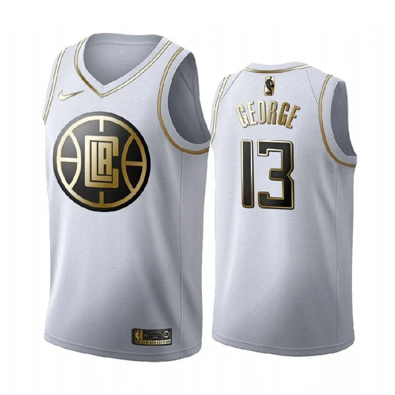 Football Jersey For Custom Orders With Logo-Basketball Jersey For Custom Orders With Logo-Clippers 13 Paul George White Gold Swingman Basketball Jersey