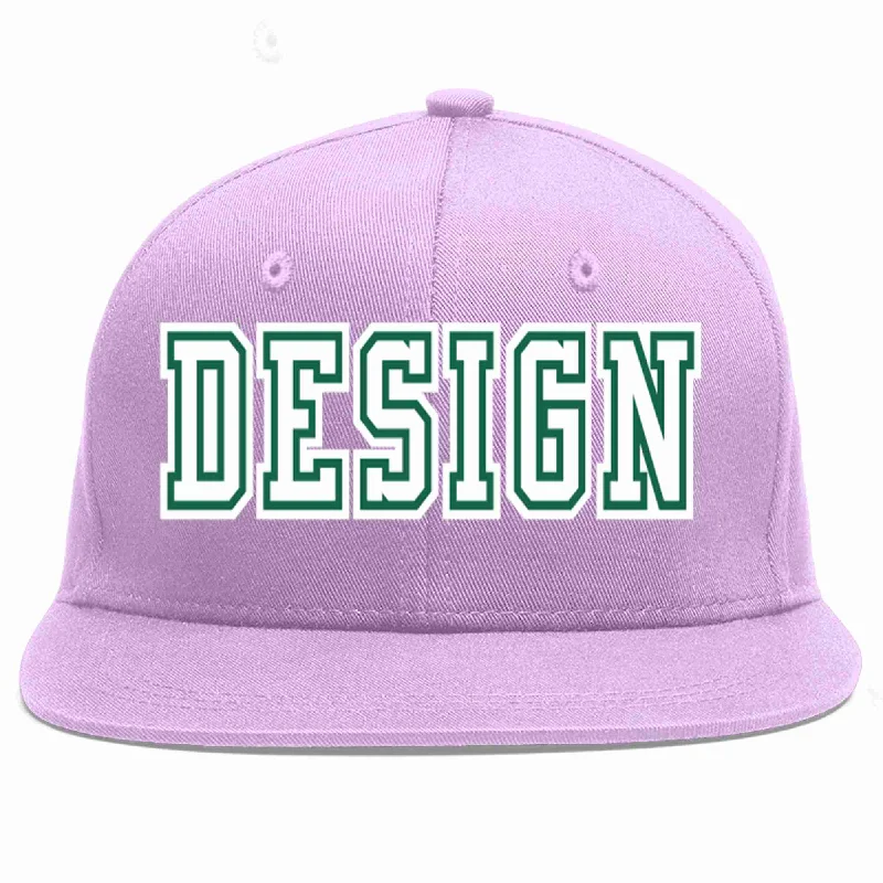 Baseball Cap With Patterned Designs-Custom Light Purple White-Kelly Green Flat Eaves Sport Baseball Cap Design for Men/Women/Youth