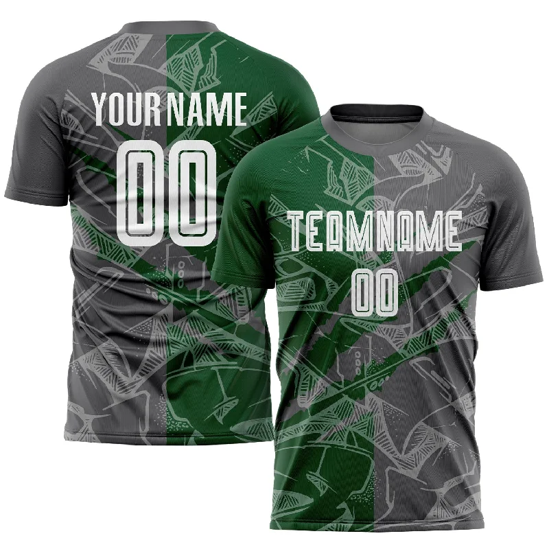 Football Jersey For Little League-Custom Graffiti Pattern Steel Gray-Green Scratch Sublimation Soccer Uniform Jersey