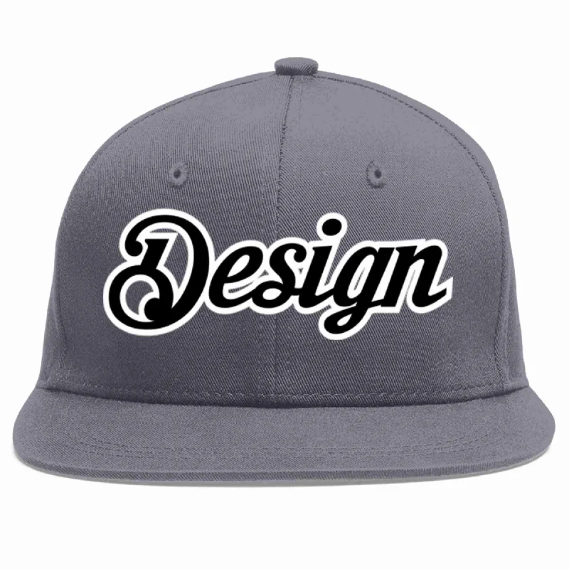 Baseball Cap With Adjustable Strap-Custom Dark Gray Black-White Flat Eaves Sport Baseball Cap Design for Men/Women/Youth