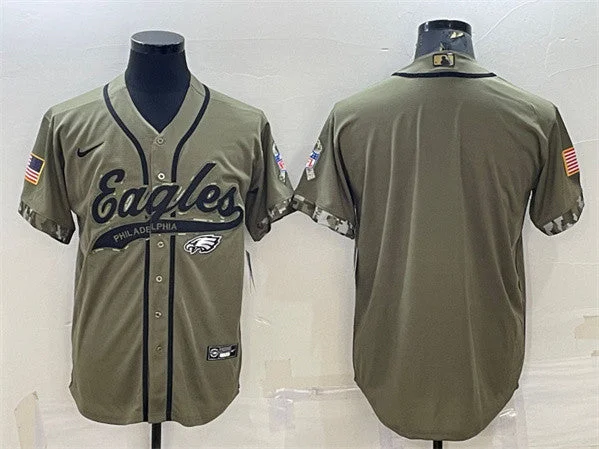 Baseball Jersey For Championship Events-Men's Philadelphia Eagles Blank Olive 2022 Salute To Service Cool Base Stitched Baseball Jersey