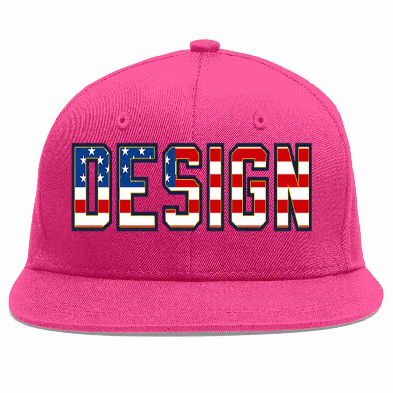 Baseball Cap For Family Trips-Custom Rose Red Vintage USA Flag-Gold Flat Eaves Sport Baseball Cap Design for Men/Women/Youth