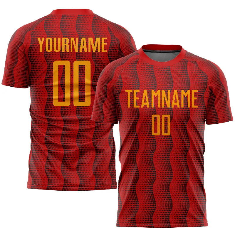 Football Jersey For Indoor And Outdoor Play-Custom Red Gold Sublimation Soccer Uniform Jersey