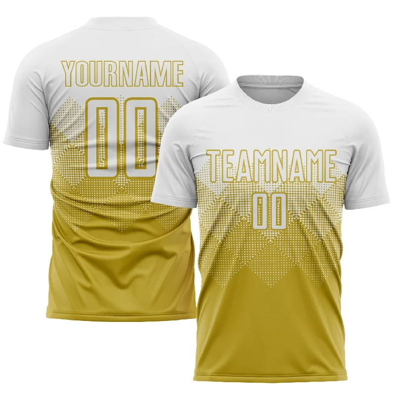 Football Jersey For Pre-Game Preparation-Custom Old Gold White Sublimation Soccer Uniform Jersey