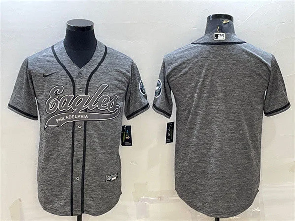 Baseball Jersey For Adult Fans-Men's Philadelphia Eagles Blank Gray With Patch Cool Base Stitched Baseball Jersey