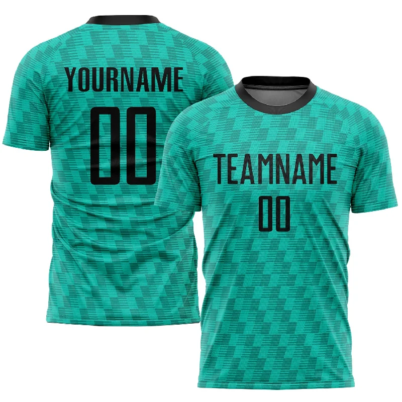 Football Jersey For Team Spirit-Custom Teal Black Sublimation Soccer Uniform Jersey