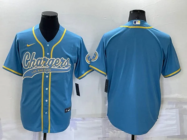 Baseball Jersey For Team Supporters-Men's Los Angeles Chargers Blank Blue Cool Base Stitched Baseball Jersey