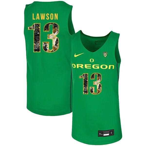 Football Jersey With Game Day Details-Basketball Jersey With Game Day Details-Oregon Ducks 13 Chandler Lawson Green Fashion College Basketball Basketball Jersey