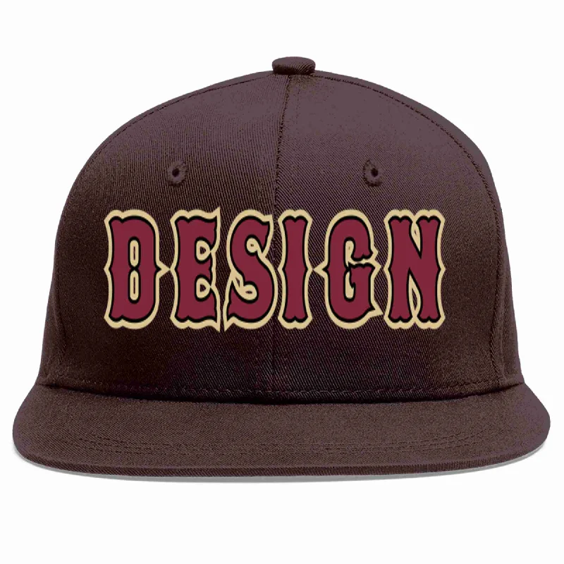 Baseball Cap For Active Wear-Custom Brown Crimson-Black Flat Eaves Sport Baseball Cap Design for Men/Women/Youth