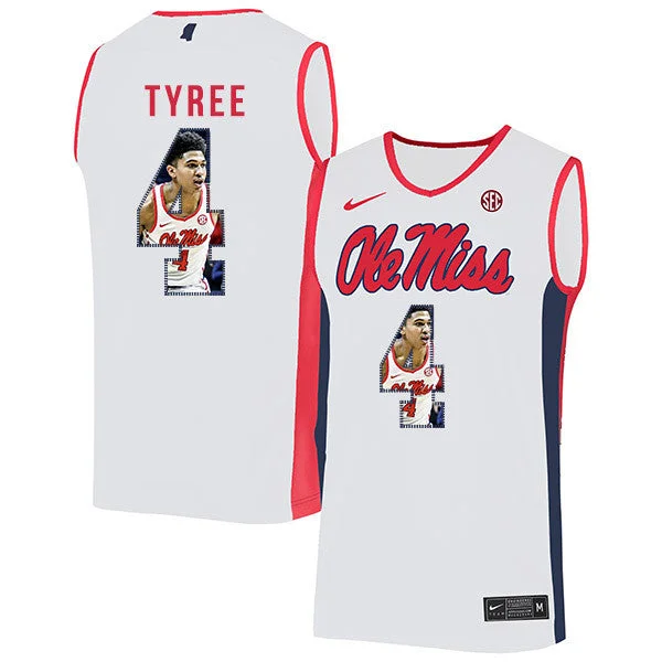 Football Jersey For League Teams-Basketball Jersey For League Teams-Ole Miss Rebels 4 Breein Tyree White Fashion Basketball College Basketball Jersey