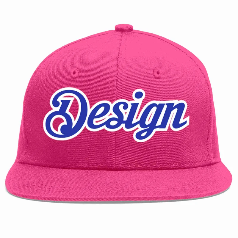 Baseball Cap For School Trips-Custom Rose Red Royal-White Flat Eaves Sport Baseball Cap Design for Men/Women/Youth