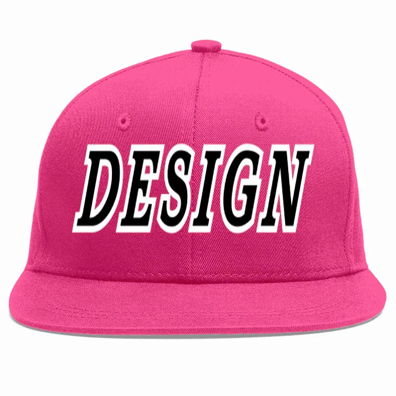 Baseball Cap For Casual Style-Custom Rose Red Black-White Flat Eaves Sport Baseball Cap Design for Men/Women/Youth