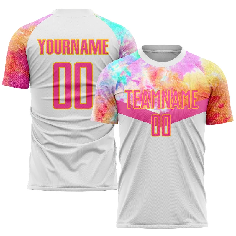 Custom Football Jersey-Custom White Pink-Gold Sublimation Soccer Uniform Jersey