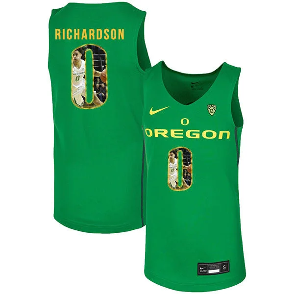 Football Jersey With Custom Graphics-Basketball Jersey With Custom Graphics-Oregon Ducks 0 Will Richardson Green Fashion College Basketball Basketball Jersey