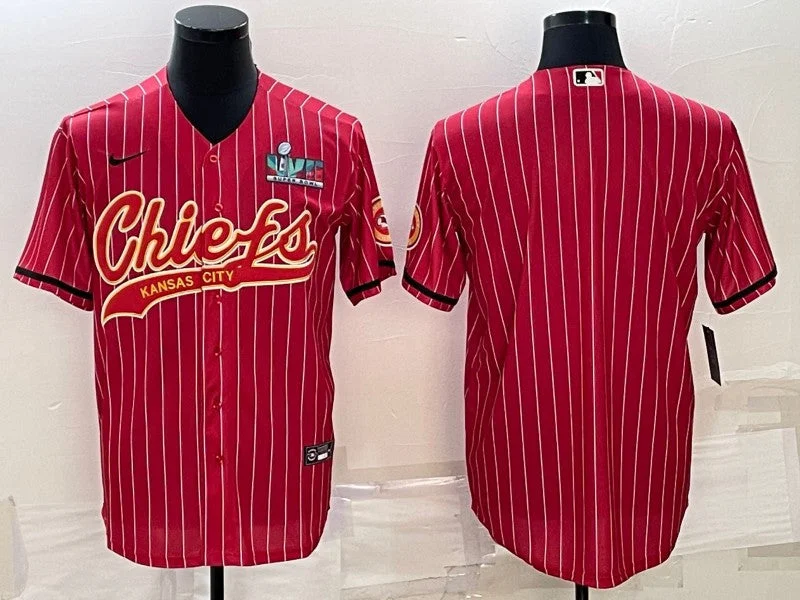 Baseball Jersey For League Teams-Men's Kansas City Chiefs Blank Red With Super Bowl LVII Patch Cool Base Stitched Baseball Jersey