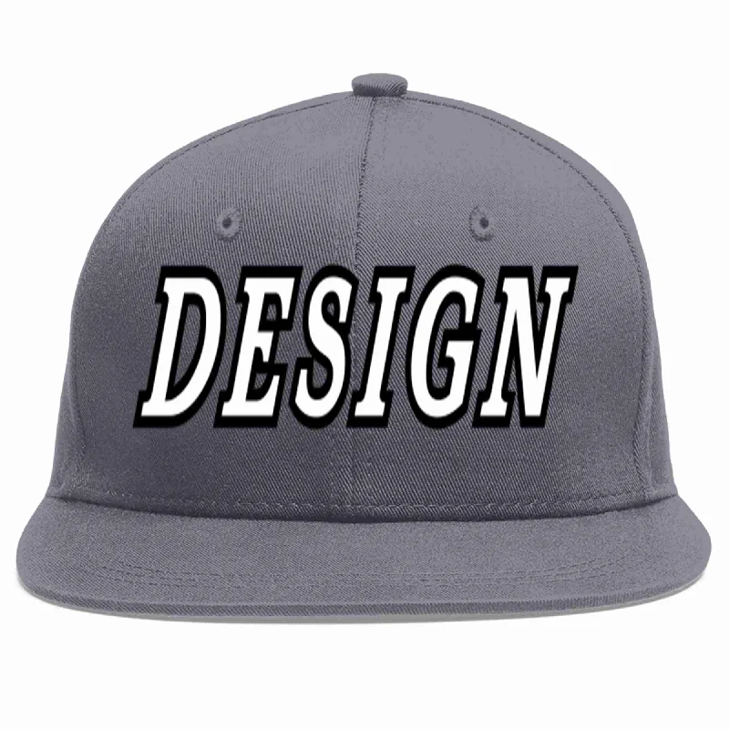 Baseball Cap For Fashionable Street Look-Custom Dark Gray White-Black Flat Eaves Sport Baseball Cap Design for Men/Women/Youth