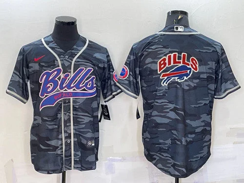 Baseball Jersey For Large Teams-Men's Buffalo Bills Blank Grey Camo Team Big Logo With Patch Cool Base Stitched Baseball Jersey