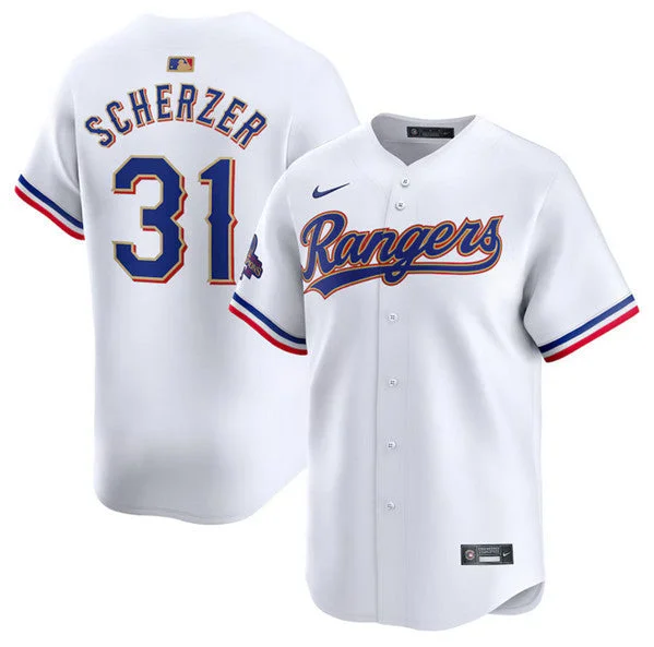 Baseball Jersey For Ultimate Performance-Men's Texas Rangers #31 Max Scherzer White 2024 Gold Collection Cool Base Baseball Stitched Jersey