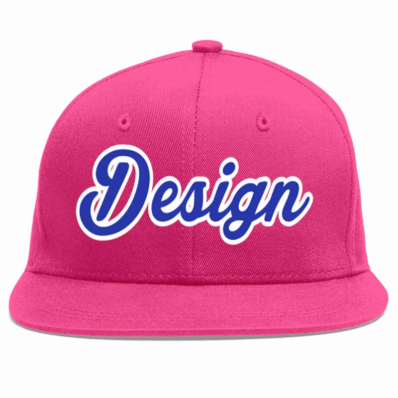 Baseball Cap For Custom Fit-Custom Rose Red Royal-White Flat Eaves Sport Baseball Cap Design for Men/Women/Youth