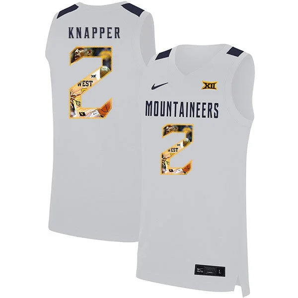 Football Jersey For Fundraising-Basketball Jersey For Fundraising-West Virginia Mountaineers 2 Brandon Knapper White Fashion Basketball College Basketball Jersey