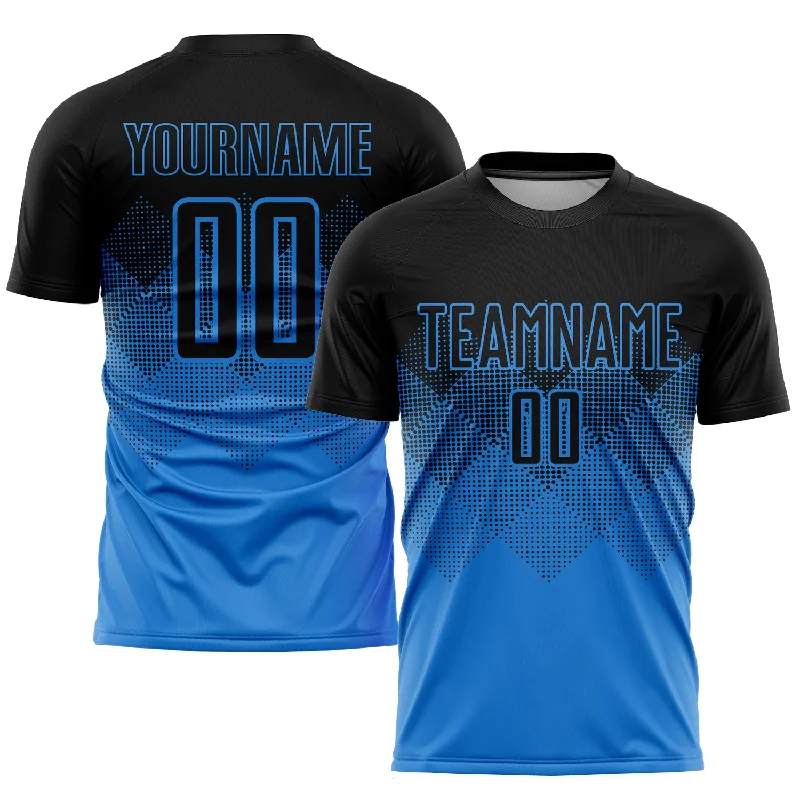 Football Jersey For Team Spirit Gear-Custom Powder Blue Black Sublimation Soccer Uniform Jersey