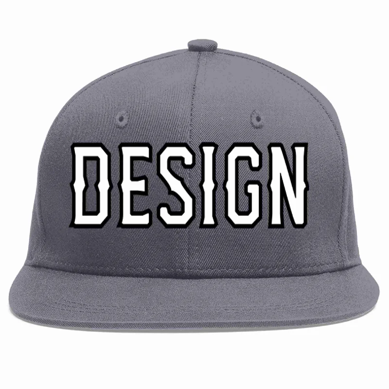 Baseball Cap For Casual Wear-Custom Dark Gray White-Black Flat Eaves Sport Baseball Cap Design for Men/Women/Youth