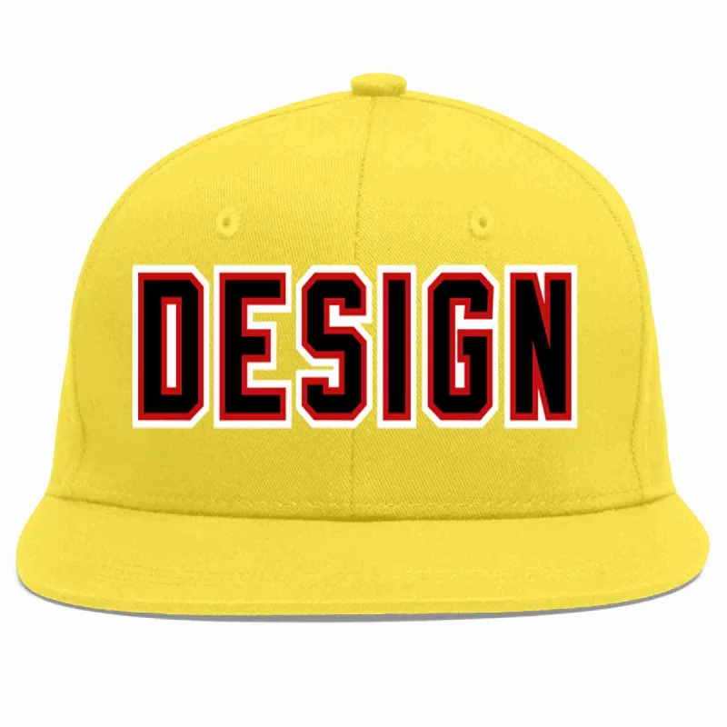 Baseball Cap For Retro Look-Custom Light Gold Black-Red Flat Eaves Sport Baseball Cap Design for Men/Women/Youth