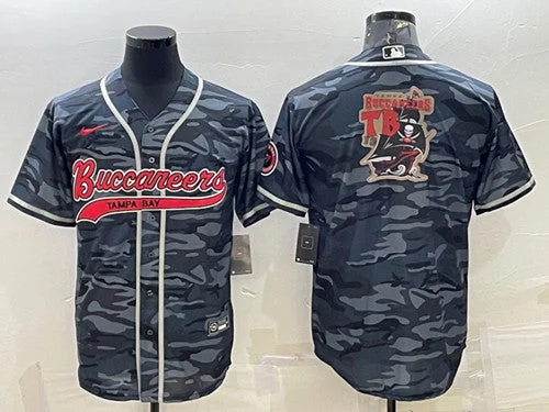 Baseball Jersey With Vintage Look-Men's Tampa Bay Buccaneers Gray Camo Team Big Logo With Patch Cool Base Stitched Baseball Jersey