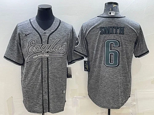 Baseball Jersey For College Sports-Men's Philadelphia Eagles #6 DeVonta Smith Gray With Patch Cool Base Stitched Baseball Jersey