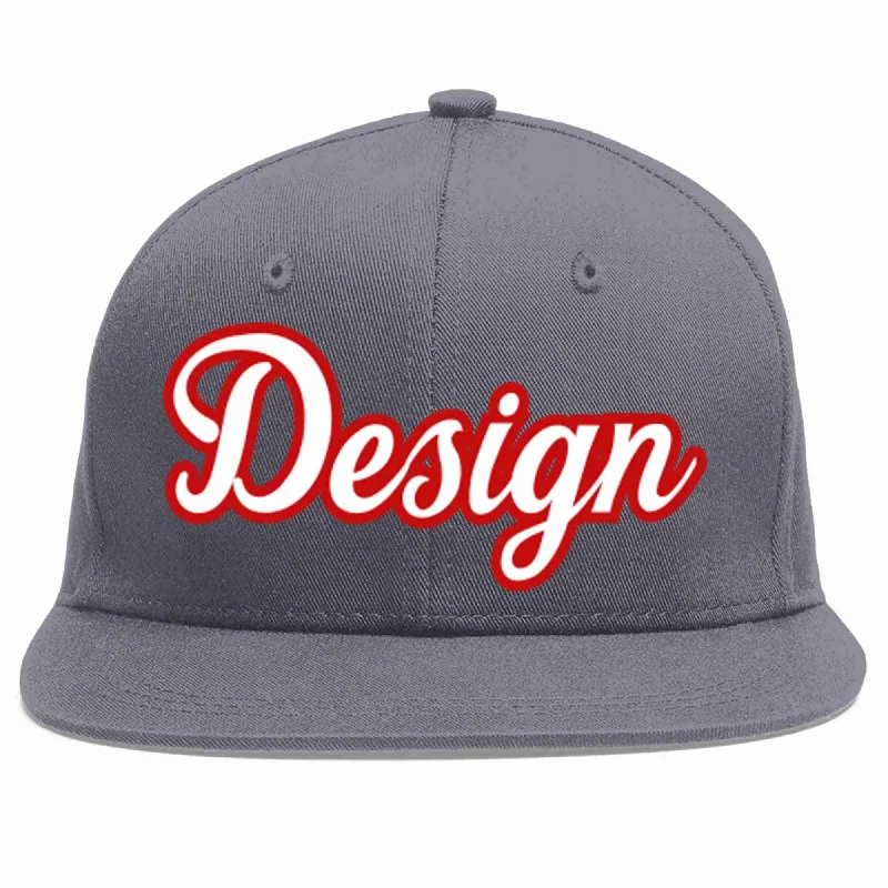 Baseball Cap With Cool Colors-Custom Dark Gray White-Red Flat Eaves Sport Baseball Cap Design for Men/Women/Youth