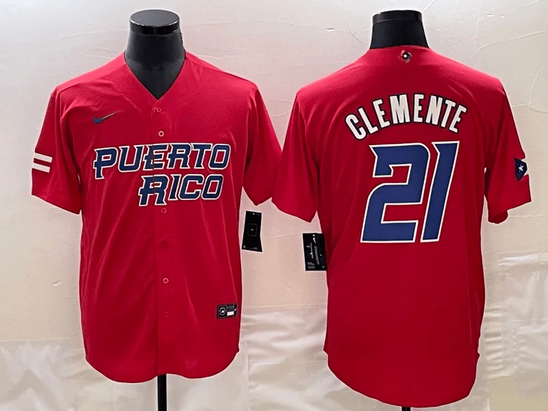 Baseball Jersey With Embroidered Logo-Men's Puerto Rico Baseball #21 Roberto Clemente 2023 Red World Baseball Classic Stitched Jersey