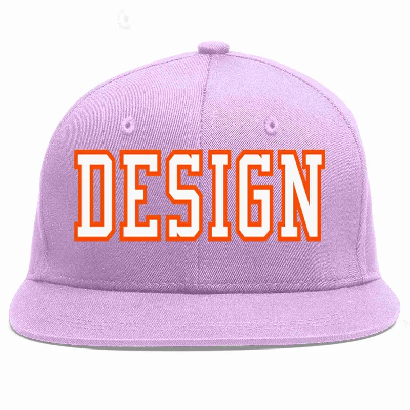 Baseball Cap For Custom Gear-Custom Light Purple White-Orange Flat Eaves Sport Baseball Cap Design for Men/Women/Youth