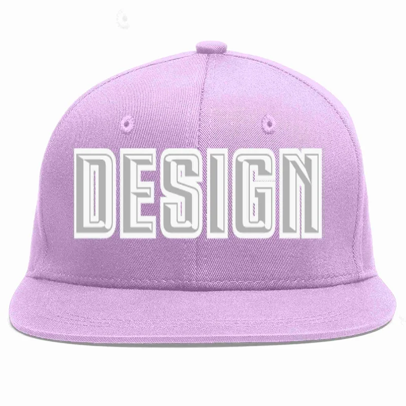 Baseball Cap With Unique Features-Custom Light Purple Gray-White Flat Eaves Sport Baseball Cap Design for Men/Women/Youth