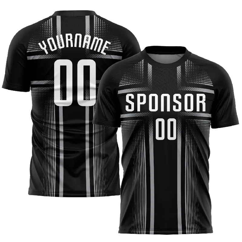 Football Jersey With Player Numbers And Logos-Custom Black White-Gray Sublimation Soccer Uniform Jersey