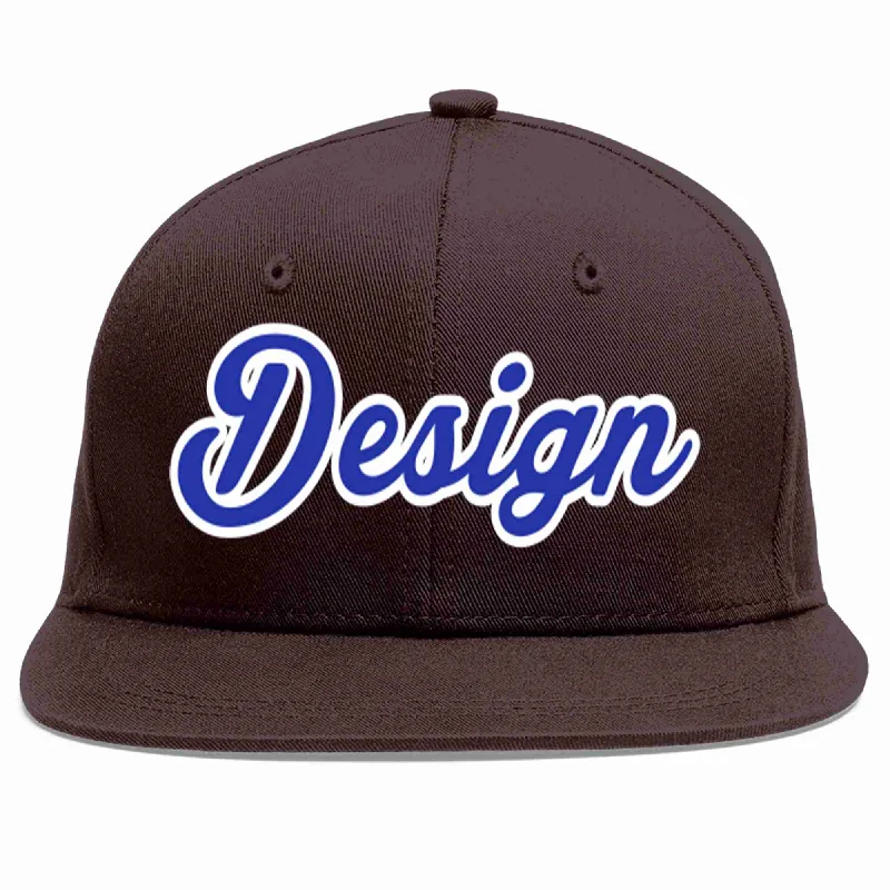 Baseball Cap With Cool Straps-Custom Brown Royal-White Flat Eaves Sport Baseball Cap Design for Men/Women/Youth